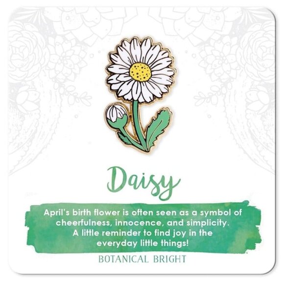 2 for $25 - Daisy Enamel Pin - April Birth Flower -‎ Gold Plated Nature Jewelry - Picture 1 of 2